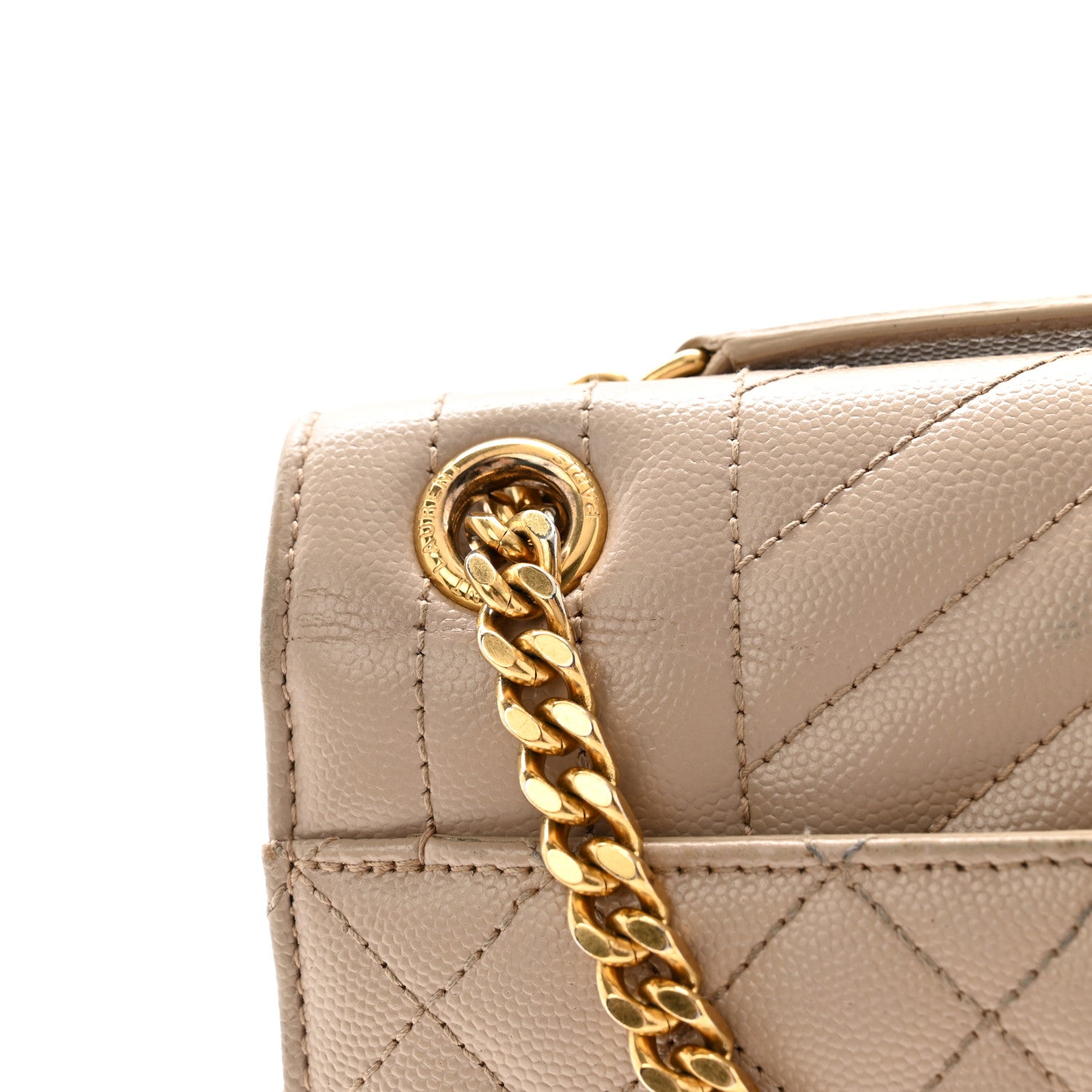 Saint Laurent Grain De Poudre Textured Mixed Matelasse Medium Triquilt Monogram Satchel Dark Beige 14 of 15