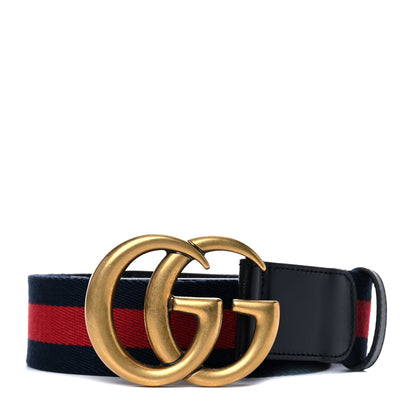Gucci Nylon Calfskin Double G Web 40mm Belt 90 36 Blue Red Black 1 of 7