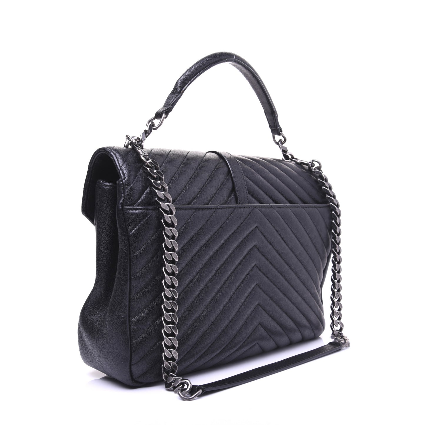Sheepskin Matelasse Chevron Monogram Large College Satchel Black