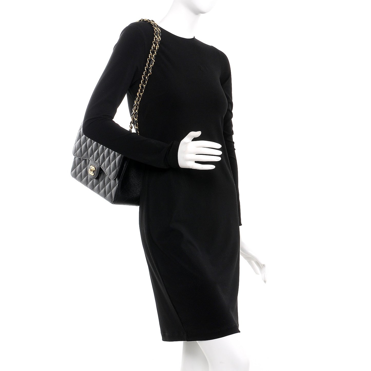 Caviar Quilted Jumbo Double Flap Black