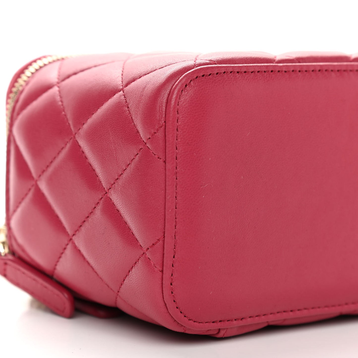 Lambskin Quilted Small Top Handle Vanity Case With Chain Dark Pink
