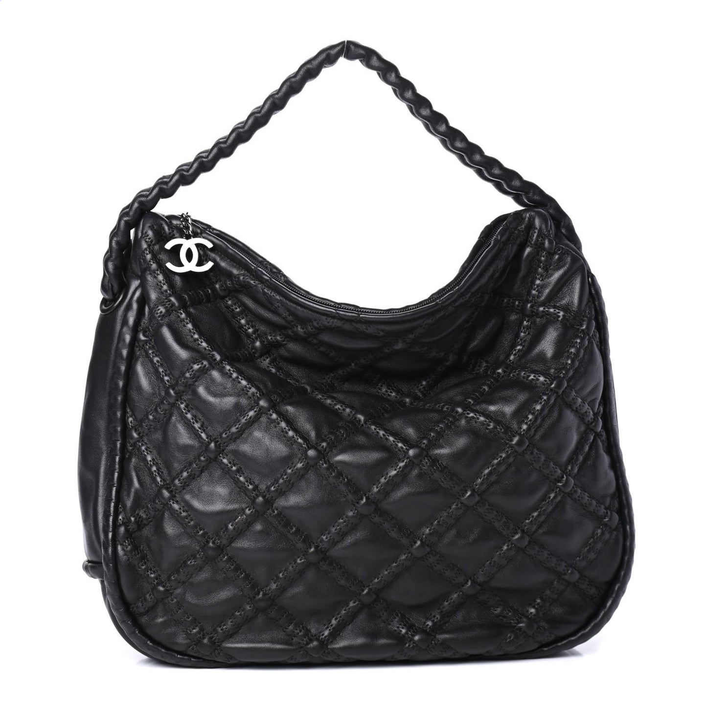 Quilted Lambskin Hidden Chain Hobo Black