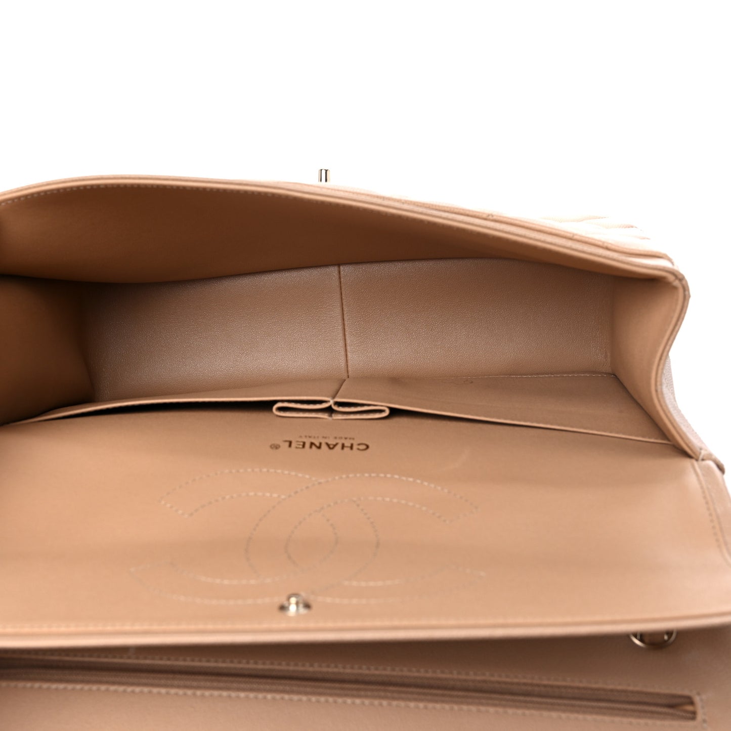 Caviar Quilted Jumbo Double Flap Beige
