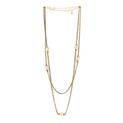 Chanel Crystal Pearl Long Necklace Gold 3 of 5