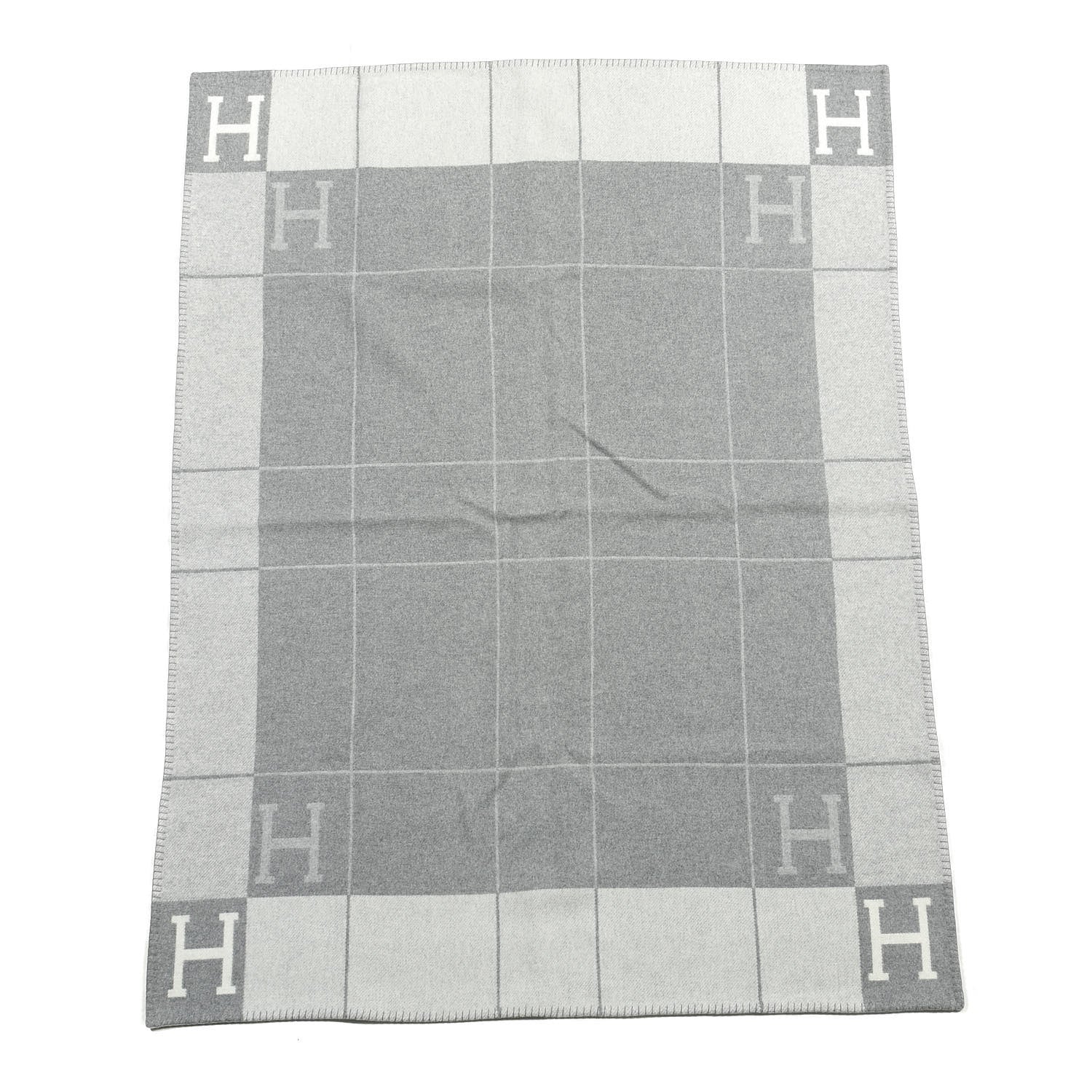 Hermes Wool Cashmere Avalon III Blanket Ecru Gris Clair 1 of 3