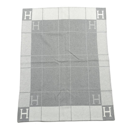 Hermes Wool Cashmere Avalon III Blanket Ecru Gris Clair 1 of 3