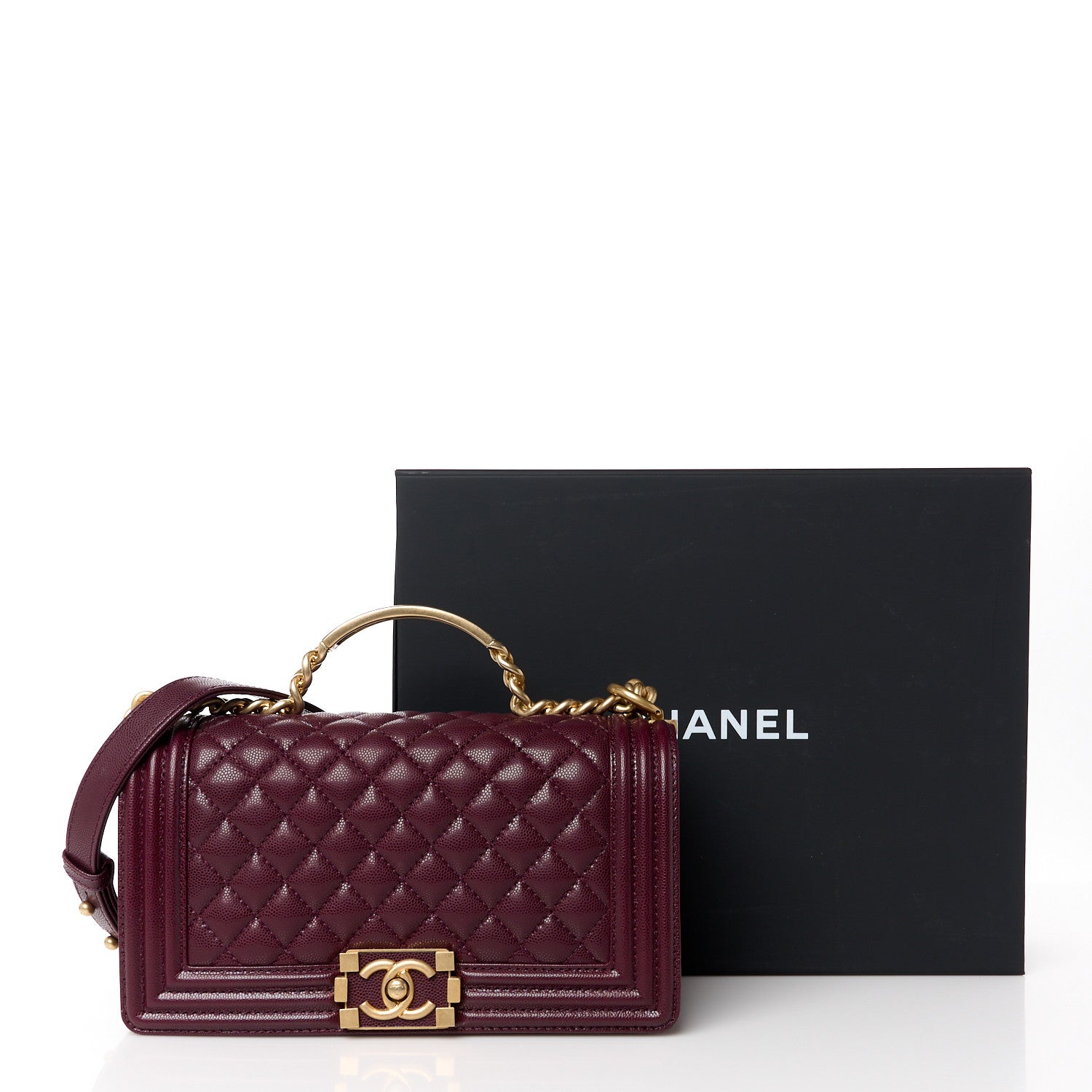 Chanel Caviar Quilted Medium Top Handle Boy Flap Burgundy 12 of 12
