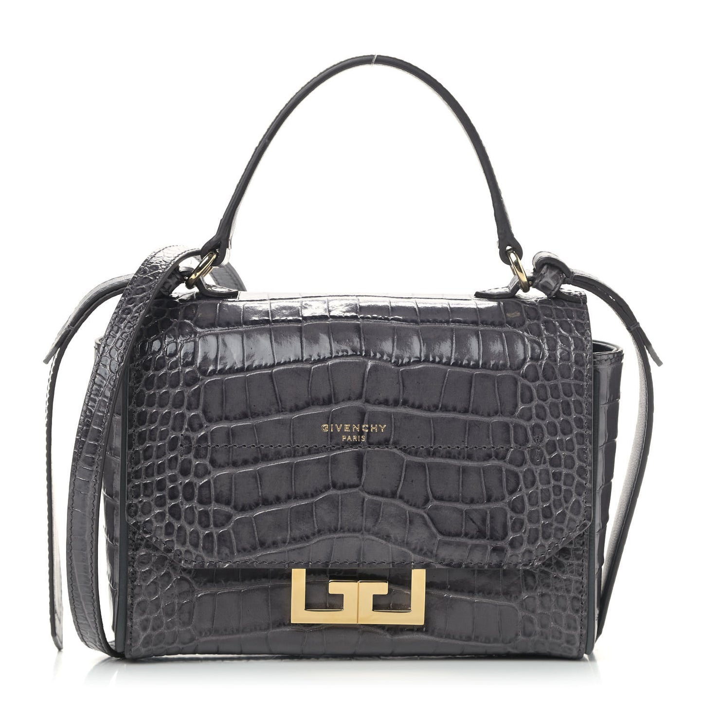 Calfskin Crocodile Embossed Eden Mini Top Handle Storm Grey