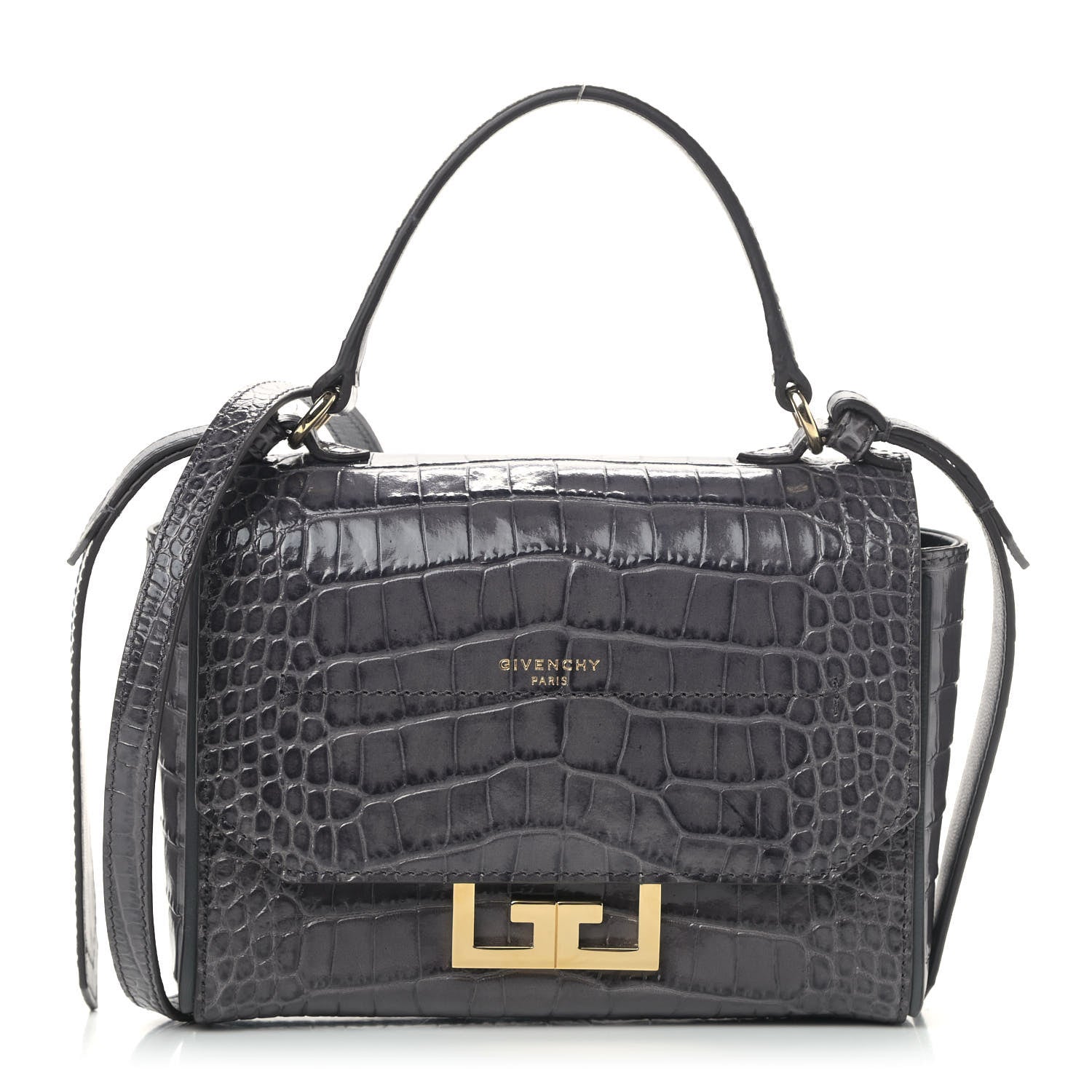 Givenchy Calfskin Crocodile Embossed Eden Mini Top Handle Storm Grey 1 of 8