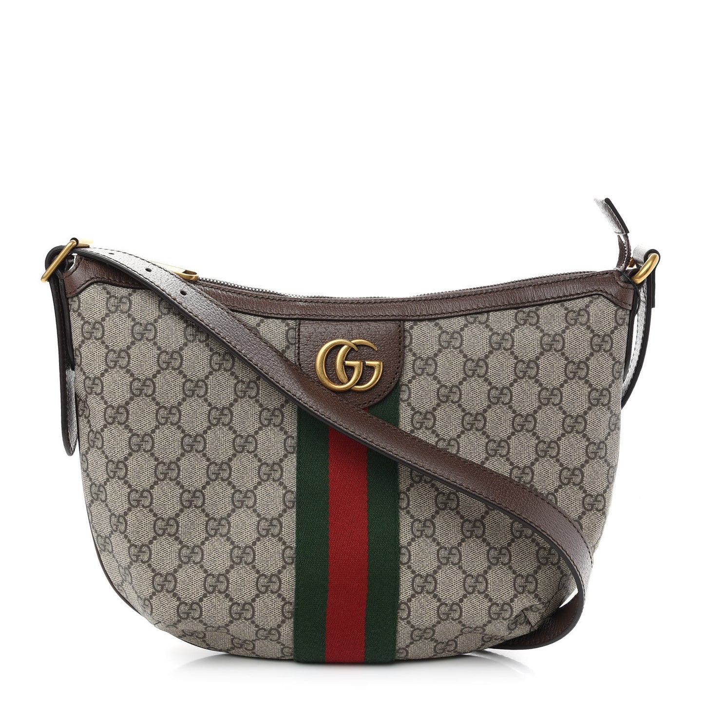 GG Supreme Monogram Web Small Ophidia Half Moon Hobo Brown
