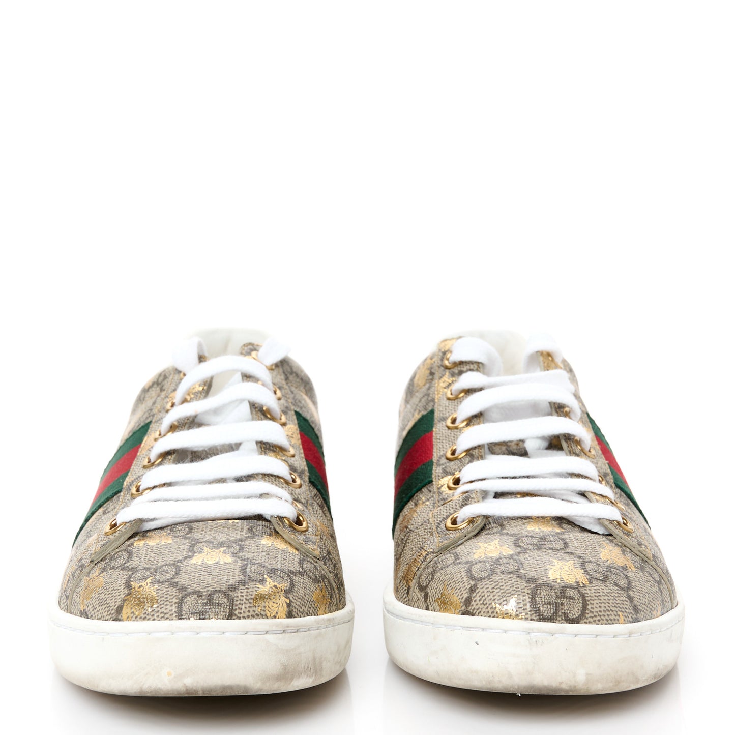 GG Supreme Monogram Bees Ayers Web Womens Ace Sneakers 37 Beige Oro Green Red