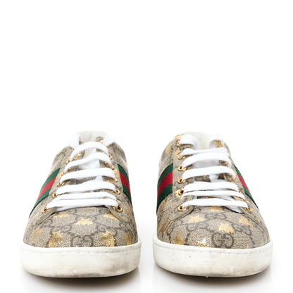 Gucci GG Supreme Monogram Bees Ayers Web Womens Ace Sneakers 37 Beige Oro Green Red 3 of 10