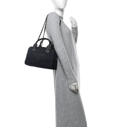 Chanel Mixed Fibers Small Deauville Bowling Bag Navy Blue 2 of 12