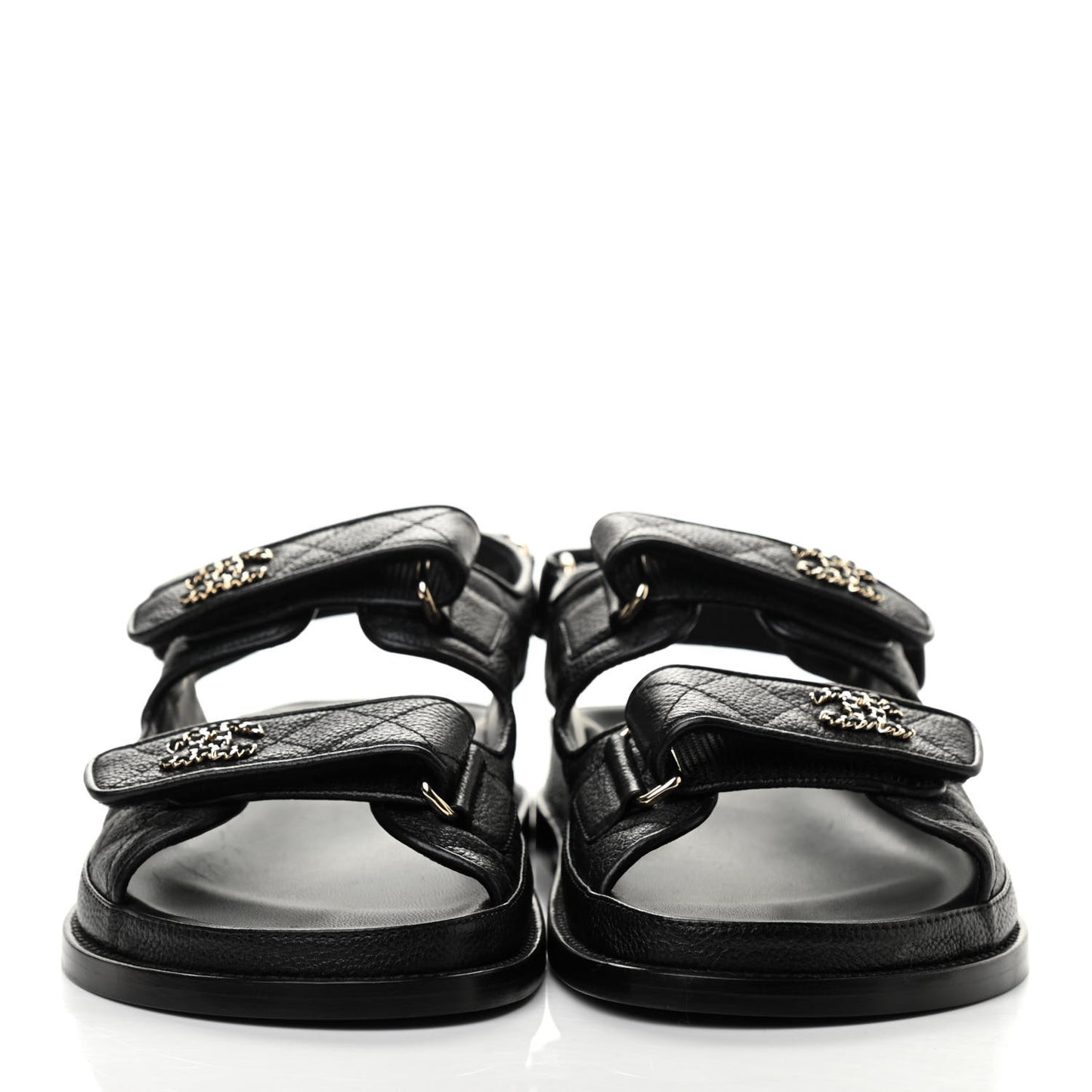 Grained Calfskin Velcro Dad Sandals 38.5 Black