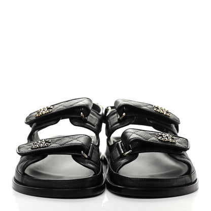 Chanel Grained Calfskin Velcro Dad Sandals 38.5 Black 2 of 7