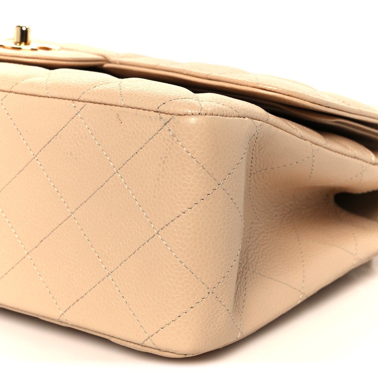 Caviar Quilted Jumbo Double Flap Beige Clair