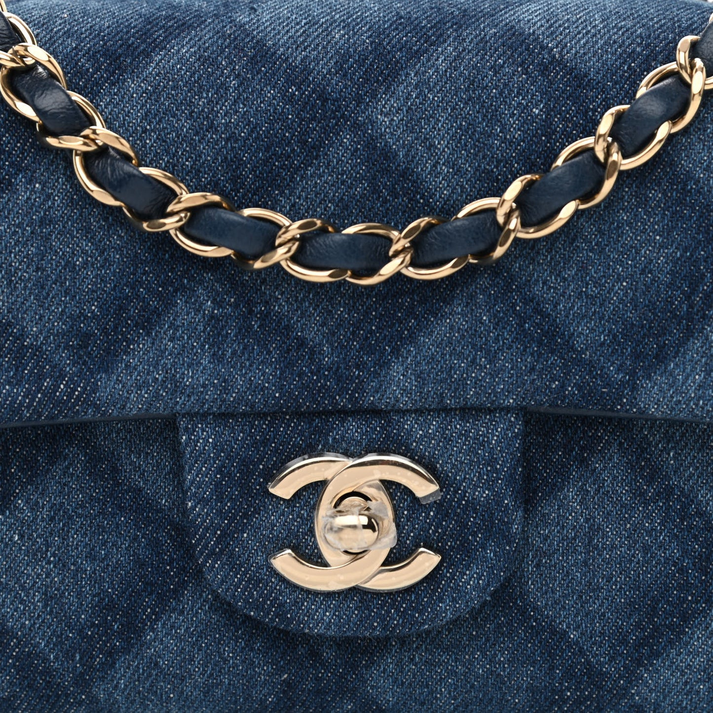 Printed Denim Quilted Mini Rectangular Flap Dark Blue