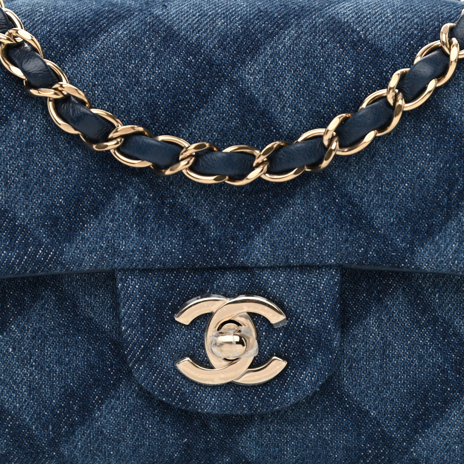 Chanel Printed Denim Quilted Mini Rectangular Flap Dark Blue 8 of 10