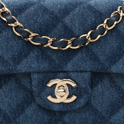 Chanel Printed Denim Quilted Mini Rectangular Flap Dark Blue 8 of 10