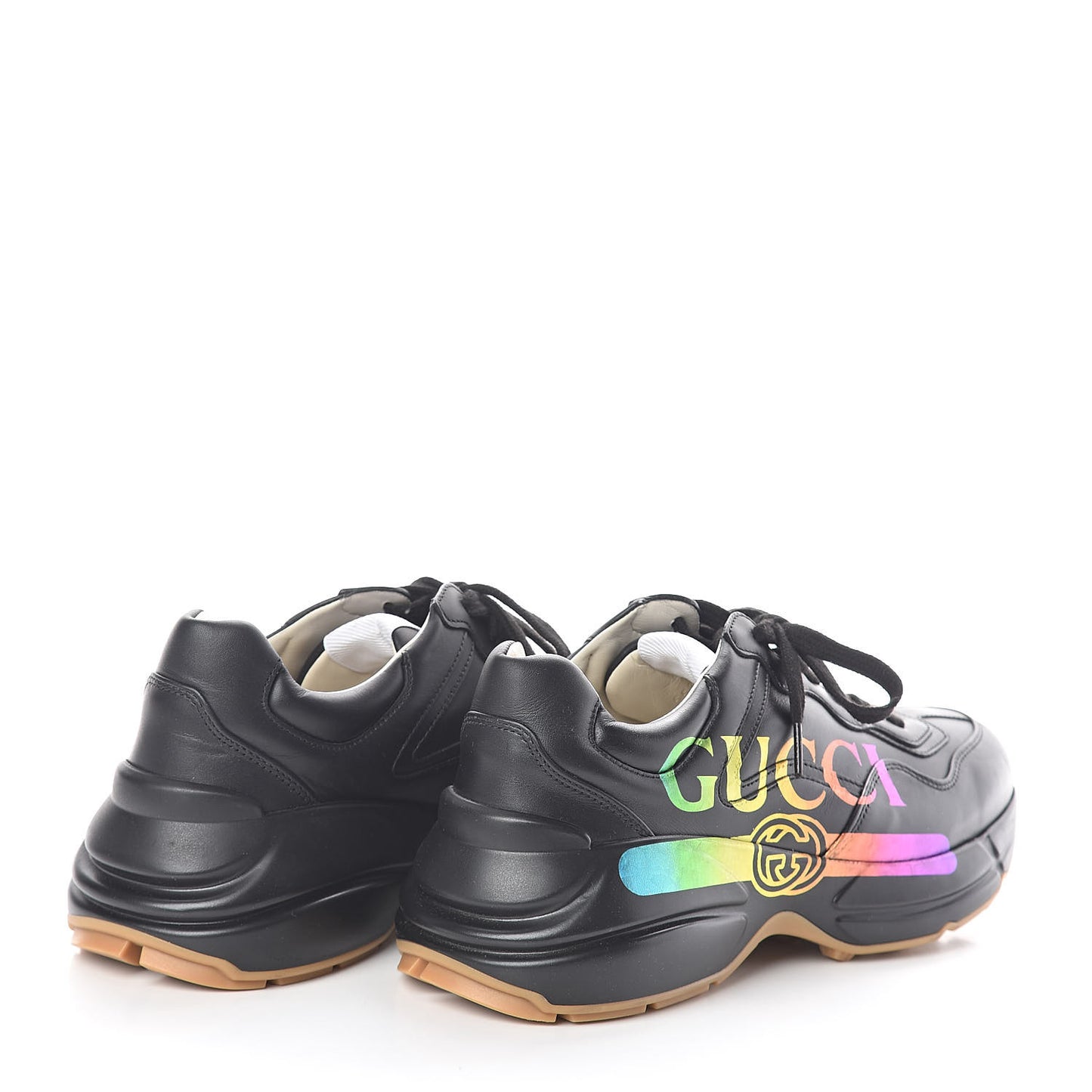 Calfskin Iridescent Logo Womens Rhyton Sneakers 39 Black