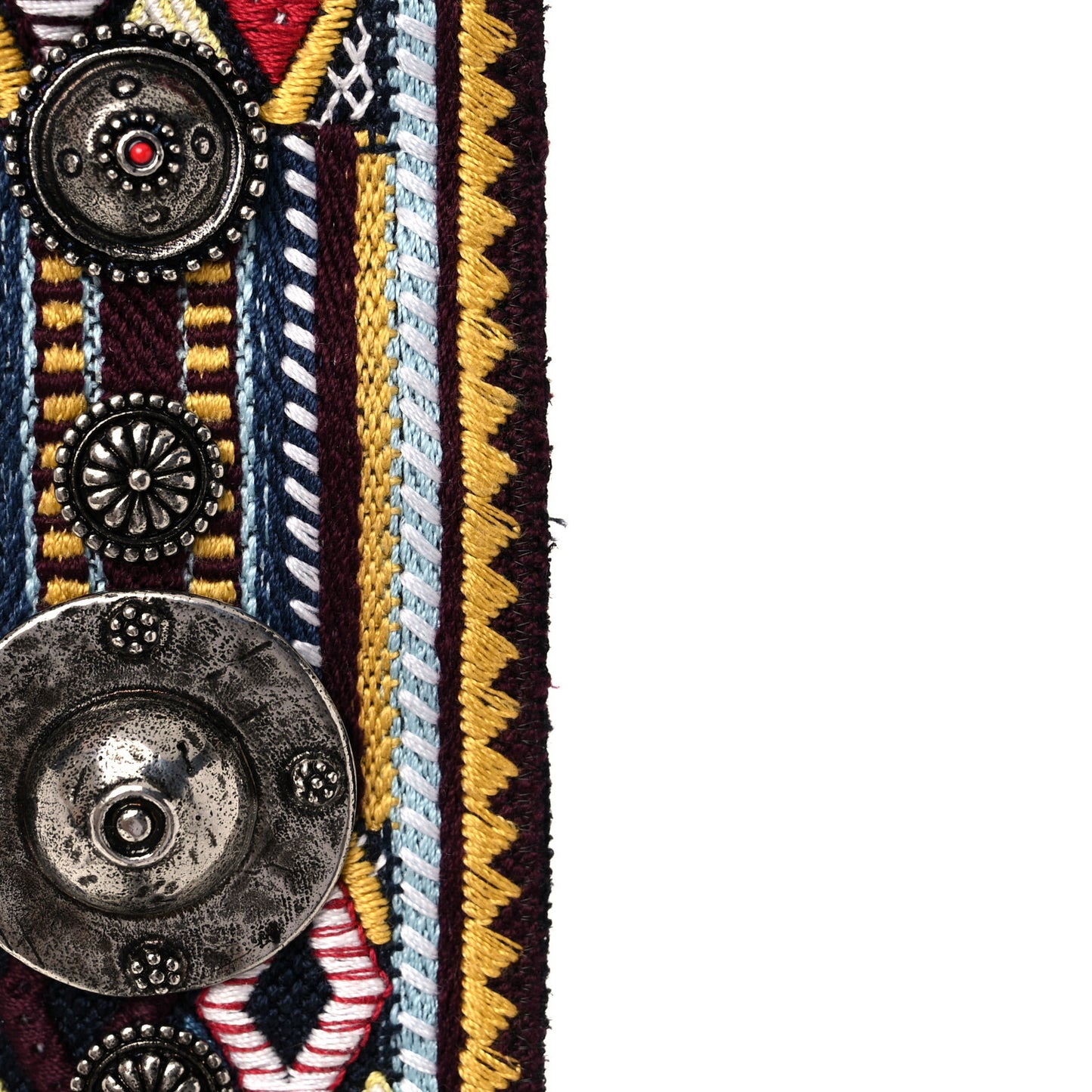 Canvas Embroidered Studded Bohemian Shoulder Strap Yellow
