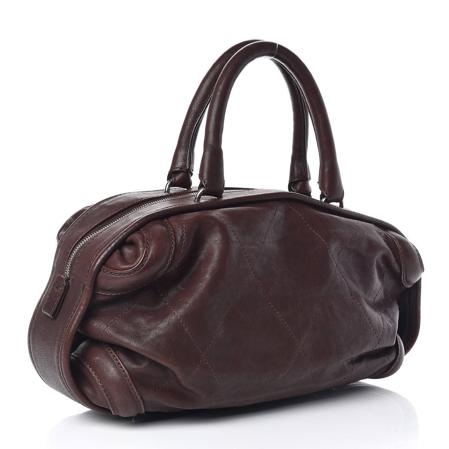Chanel Calfskin Stitched Outdoor Ligne Bowler Brown 3 of 9