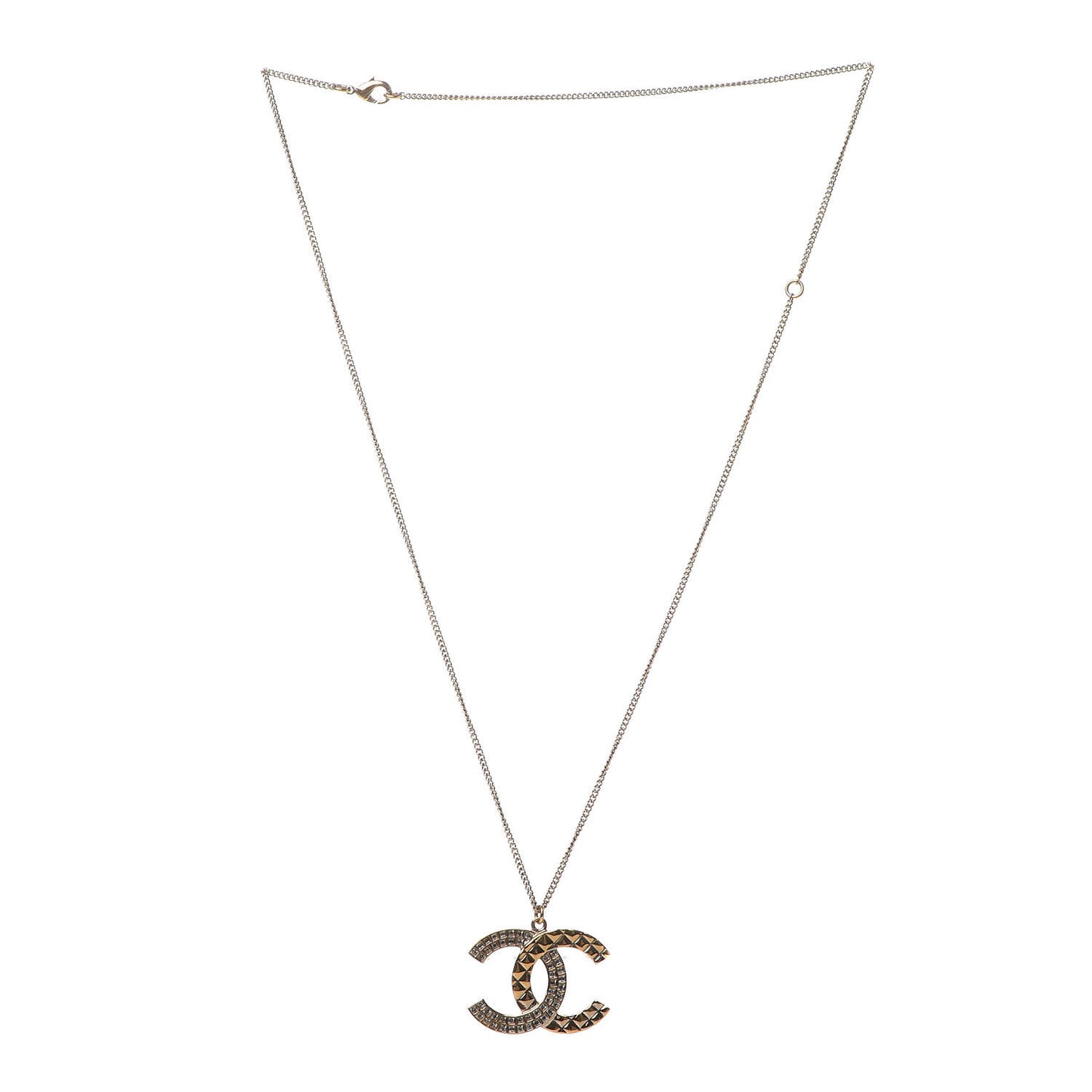Baguette Crystal Quilted CC Pendant Necklace Gold