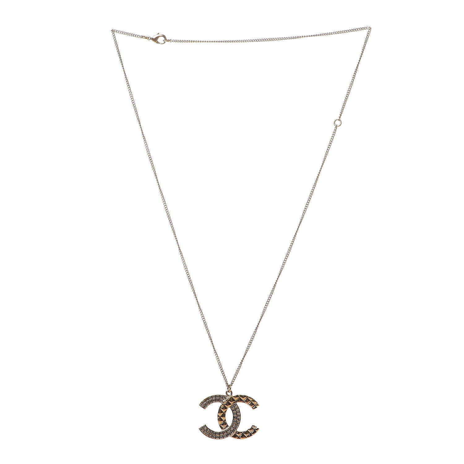 Chanel Baguette Crystal Quilted CC Pendant Necklace Gold 3 of 4