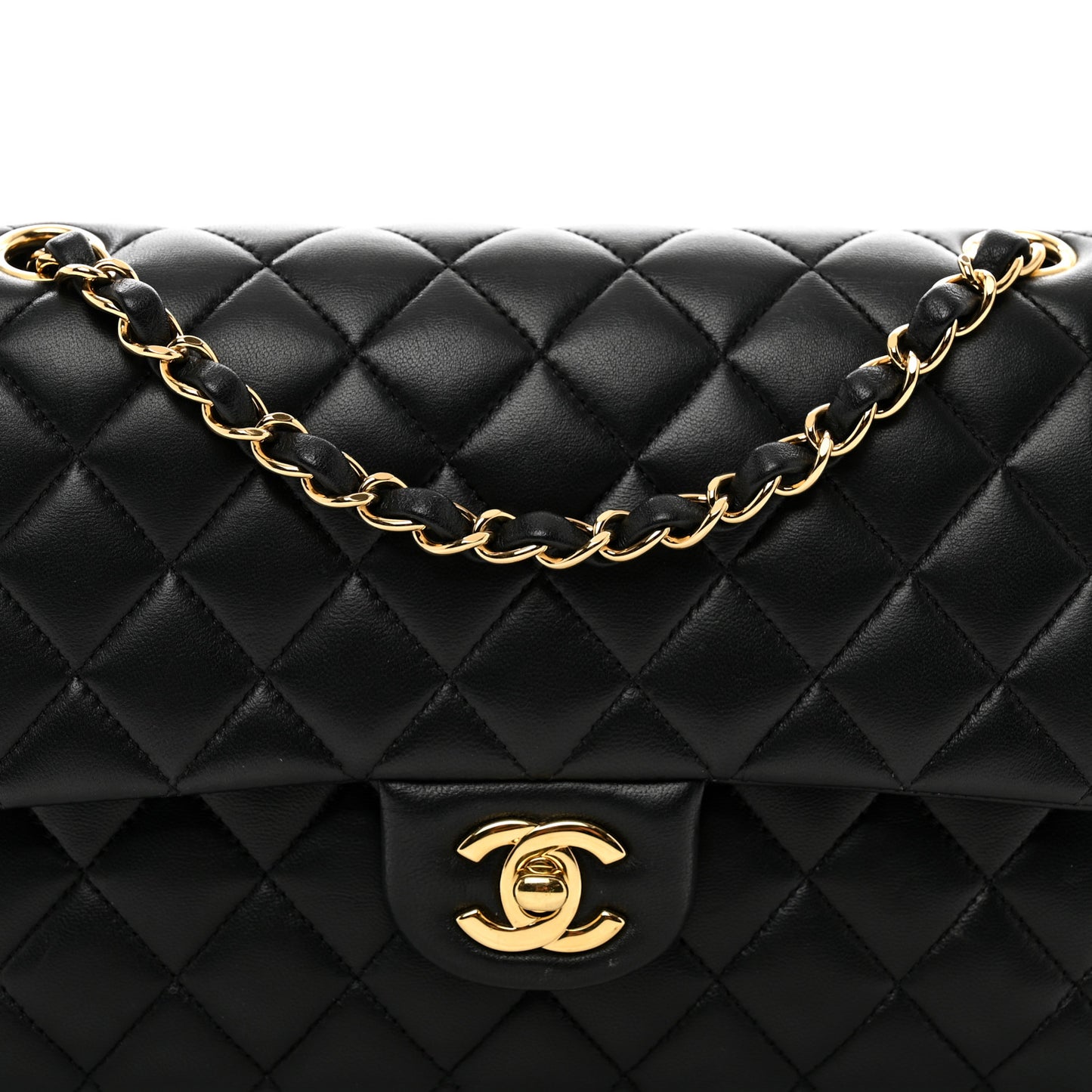 Lambskin Quilted Medium Double Flap Black