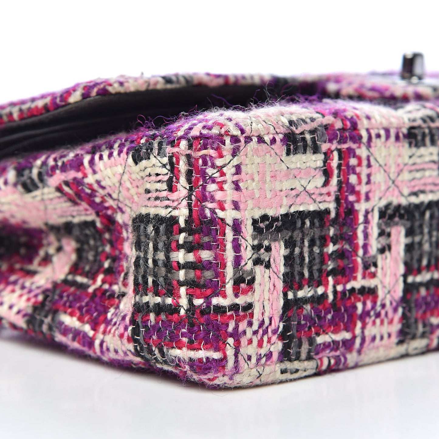 Tweed Quilted Medium Double Flap Pink Black