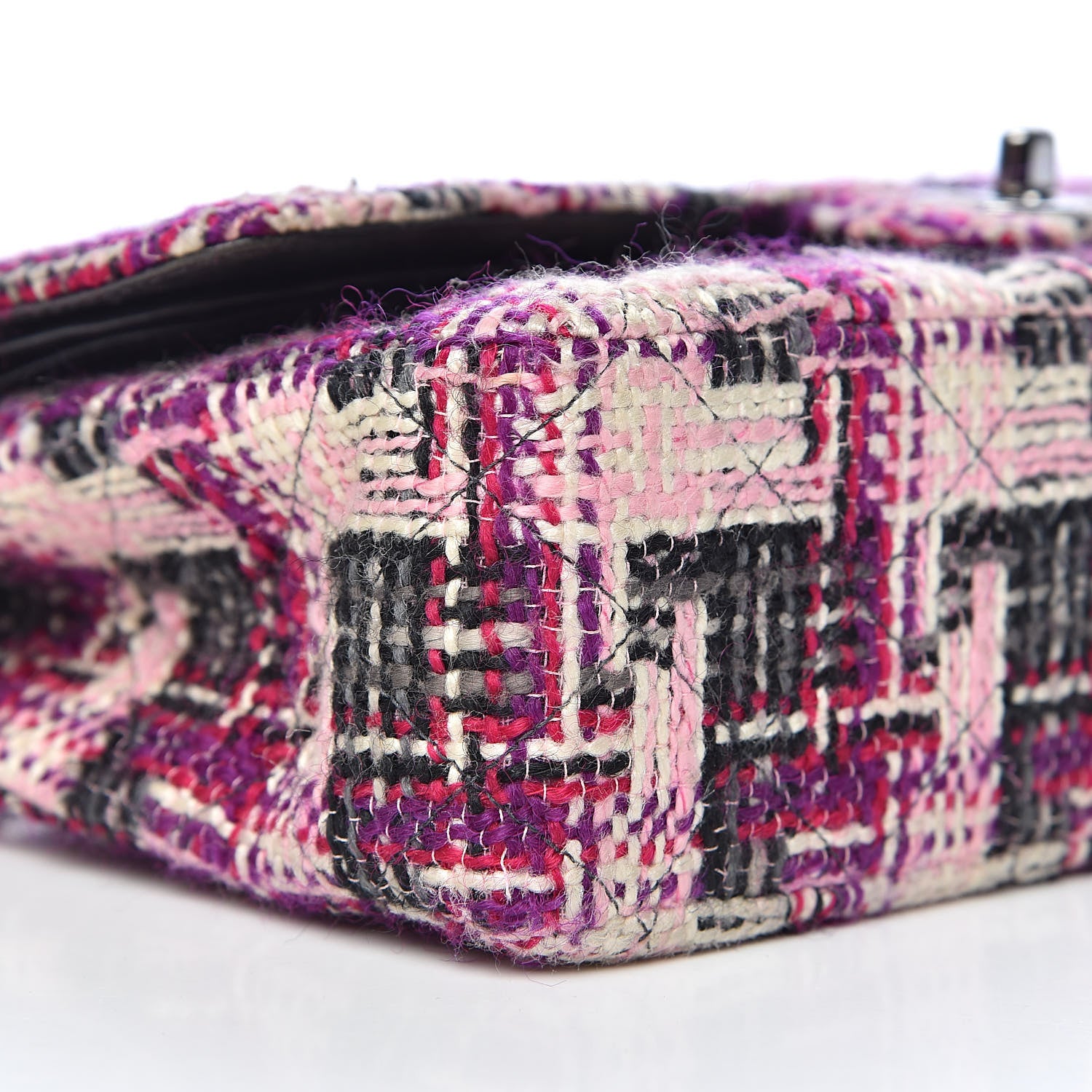 Chanel Tweed Quilted Medium Double Flap Pink Black 11 of 13