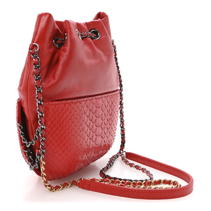 Chanel Snakeskin Calfskin Gabrielle Bucket Red 3 of 10