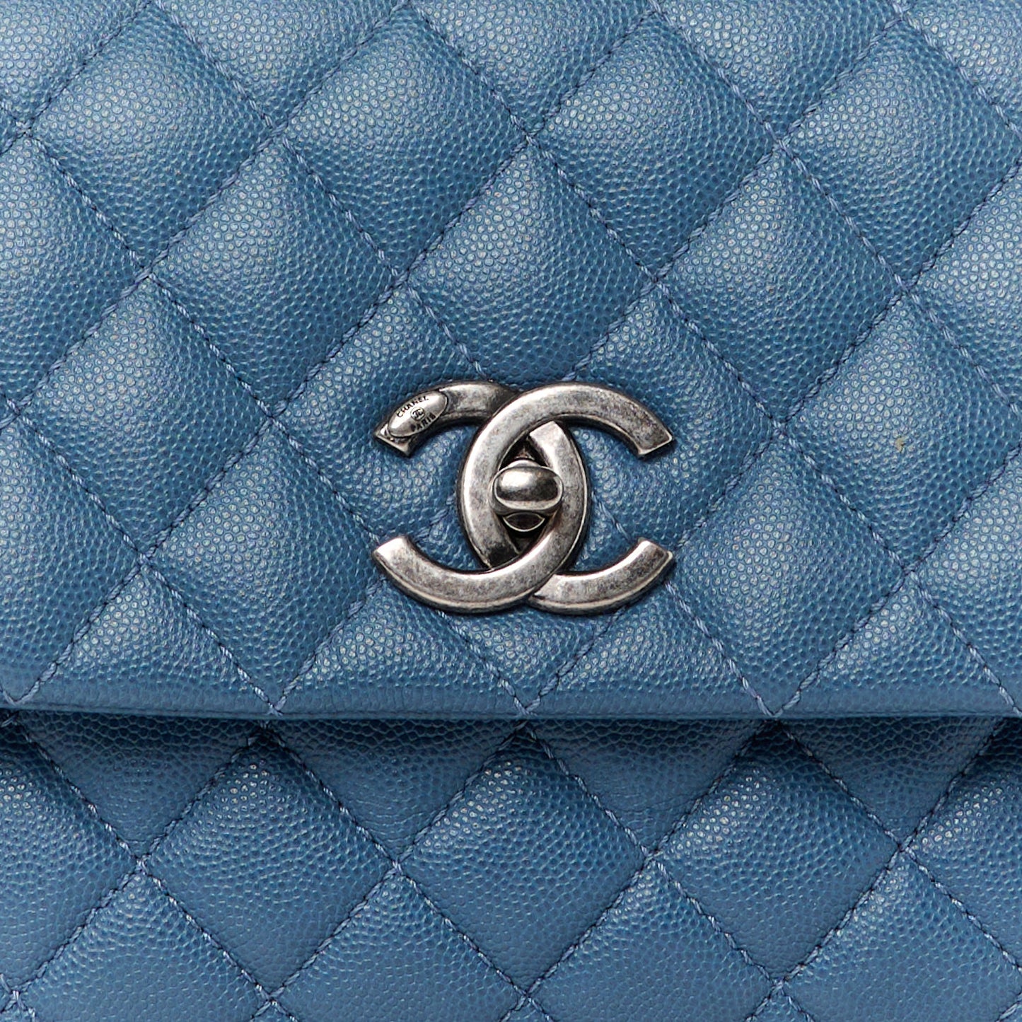 Caviar Quilted Small Coco Handle Flap Blue