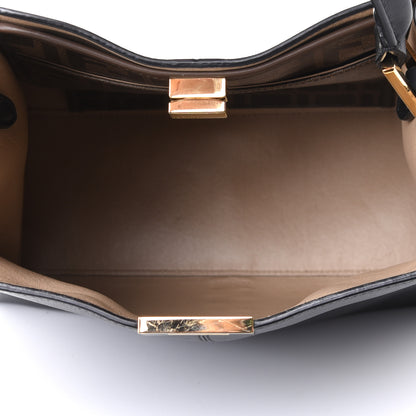 Fendi Vitello Seta Glazed Fabric FF 1974 Medium Peekaboo X-Lite Black Mogano Panna 4 of 5