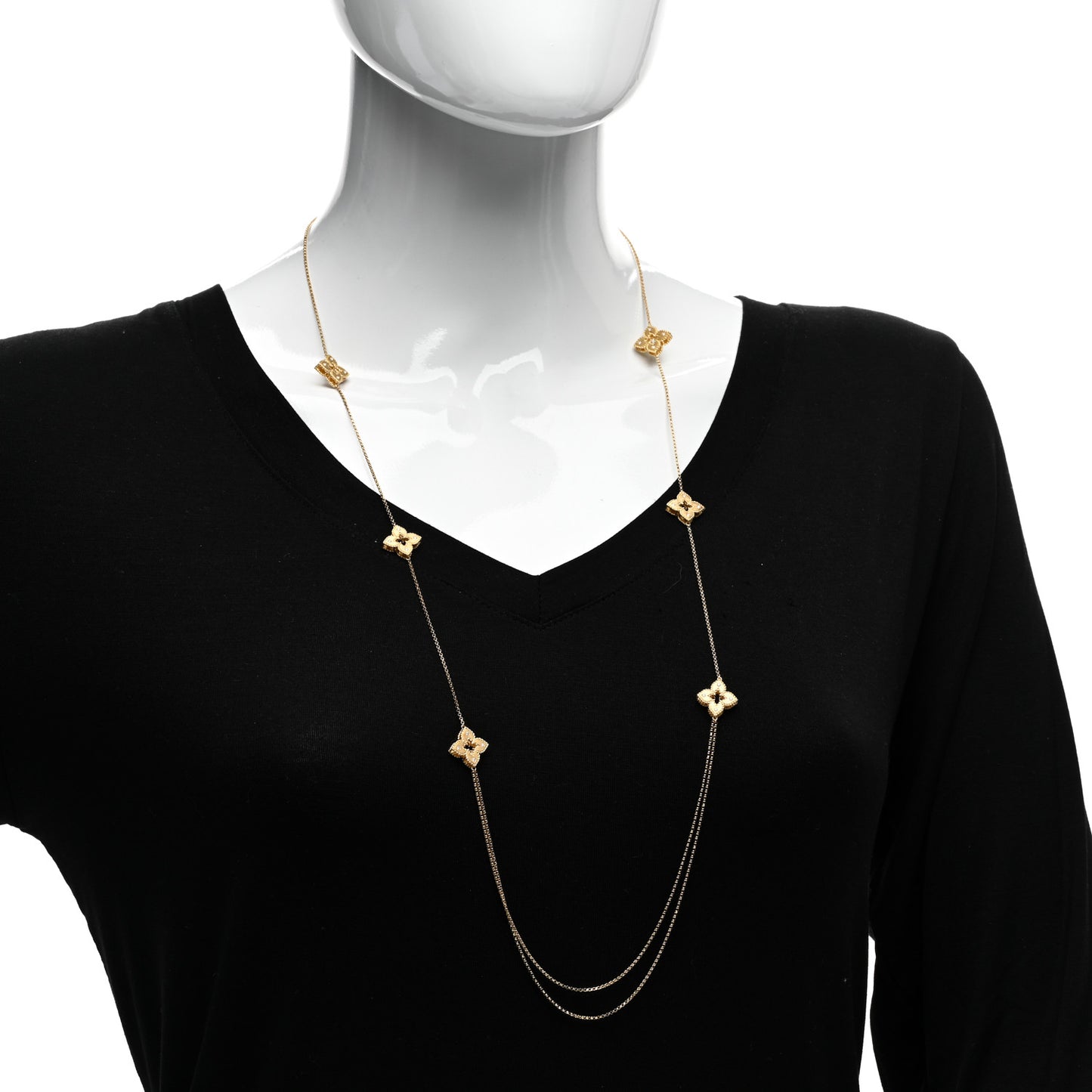18K Yellow Gold Diamond Petite Venetian Princess Flower Long Station Necklace