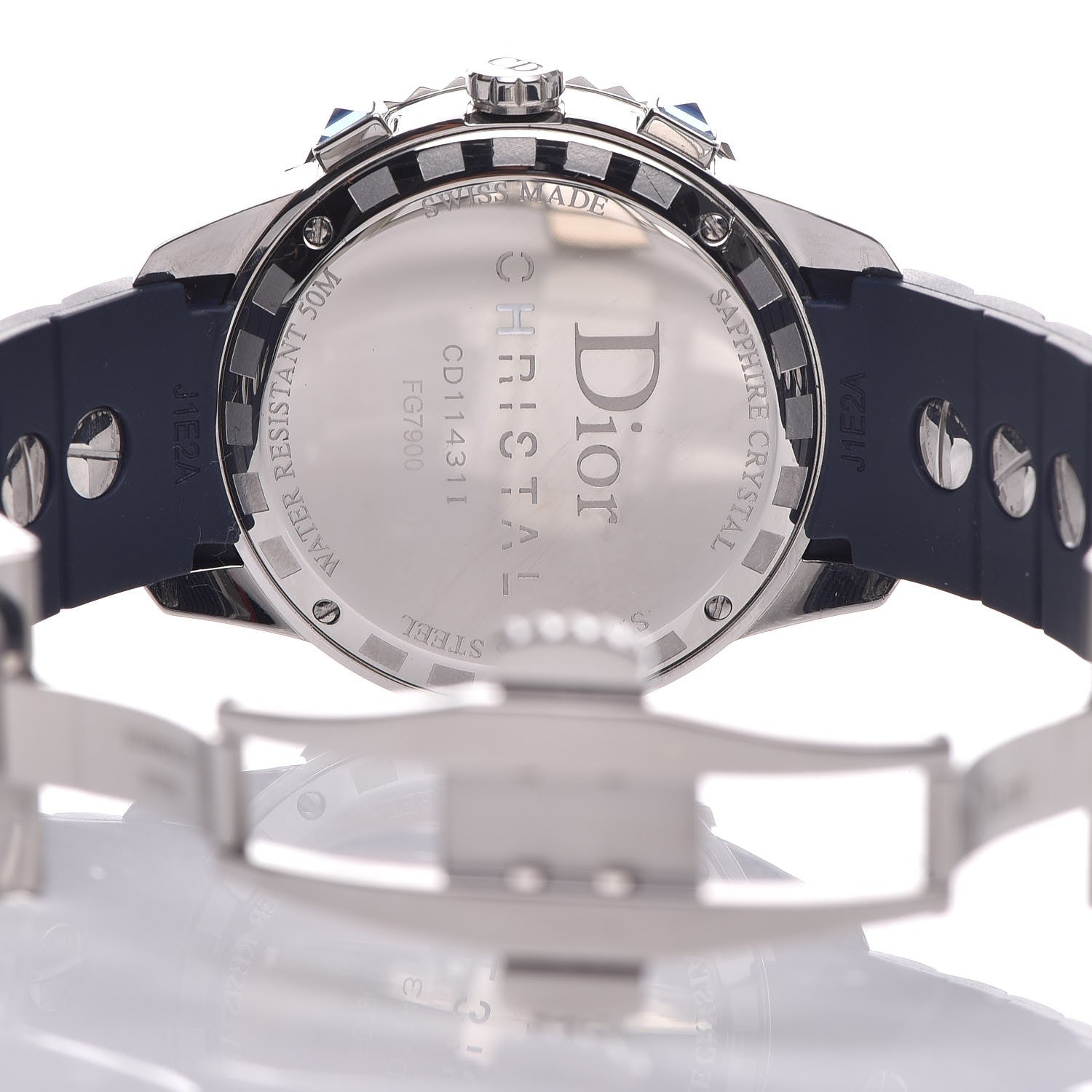 Christian Dior Stainless Steel Rubber Diamond Blue Sapphire 38mm Christal Chronograph Quartz Watch Blue 5 of 9
