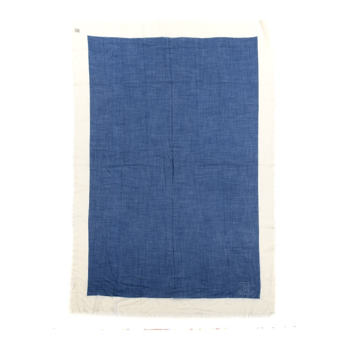 Cashmere Silk CC Fringe Scarf Blue White