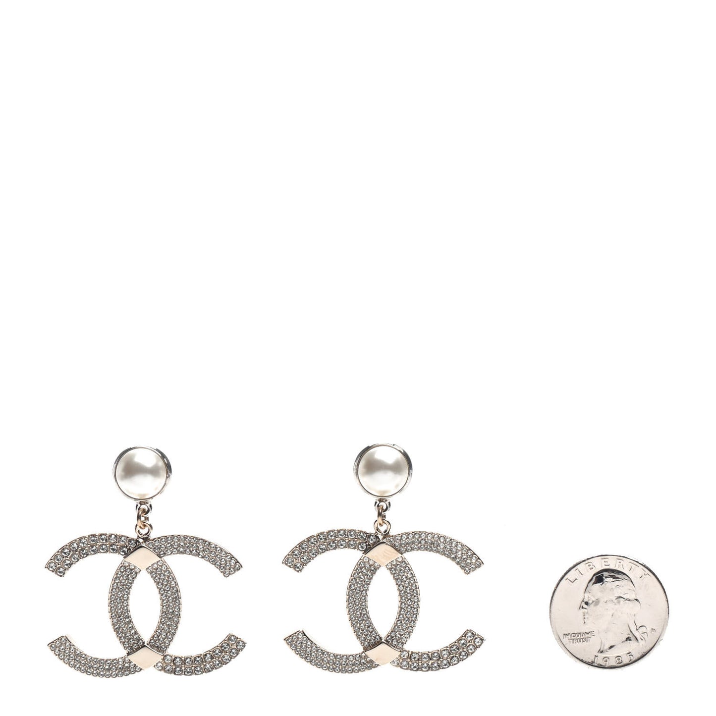 Crystal Pearl CC Drop Earrings Gold Silver