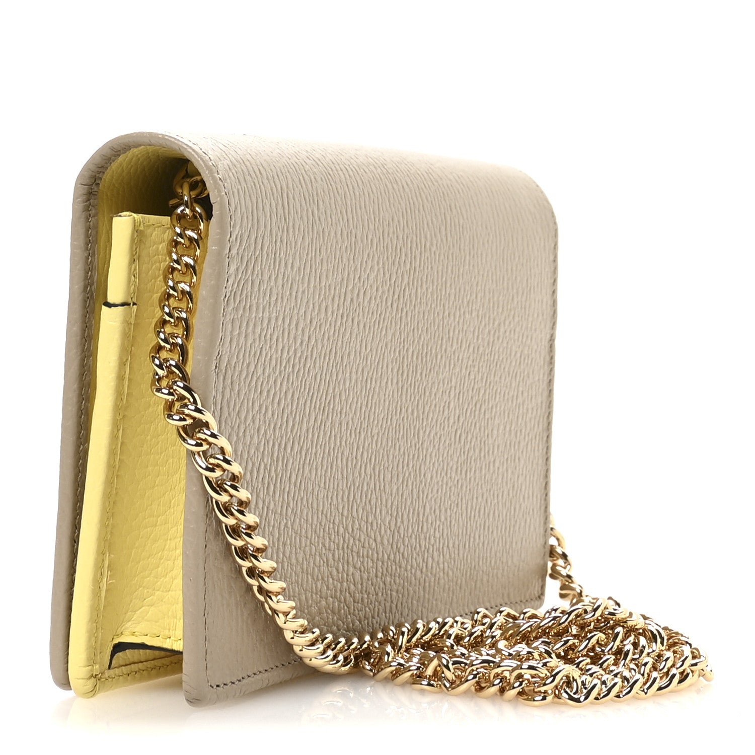 Gucci Dollar Calfskin Mini GG Marmont Chain Wallet Taupe Light Yellow 3 of 11