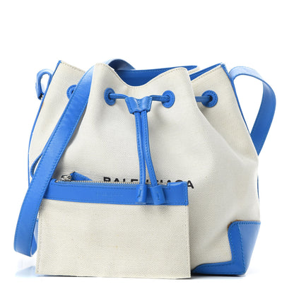 Balenciaga Cotton Canvas Calfskin Bucket Bag Bleu Pacifique 1 of 19