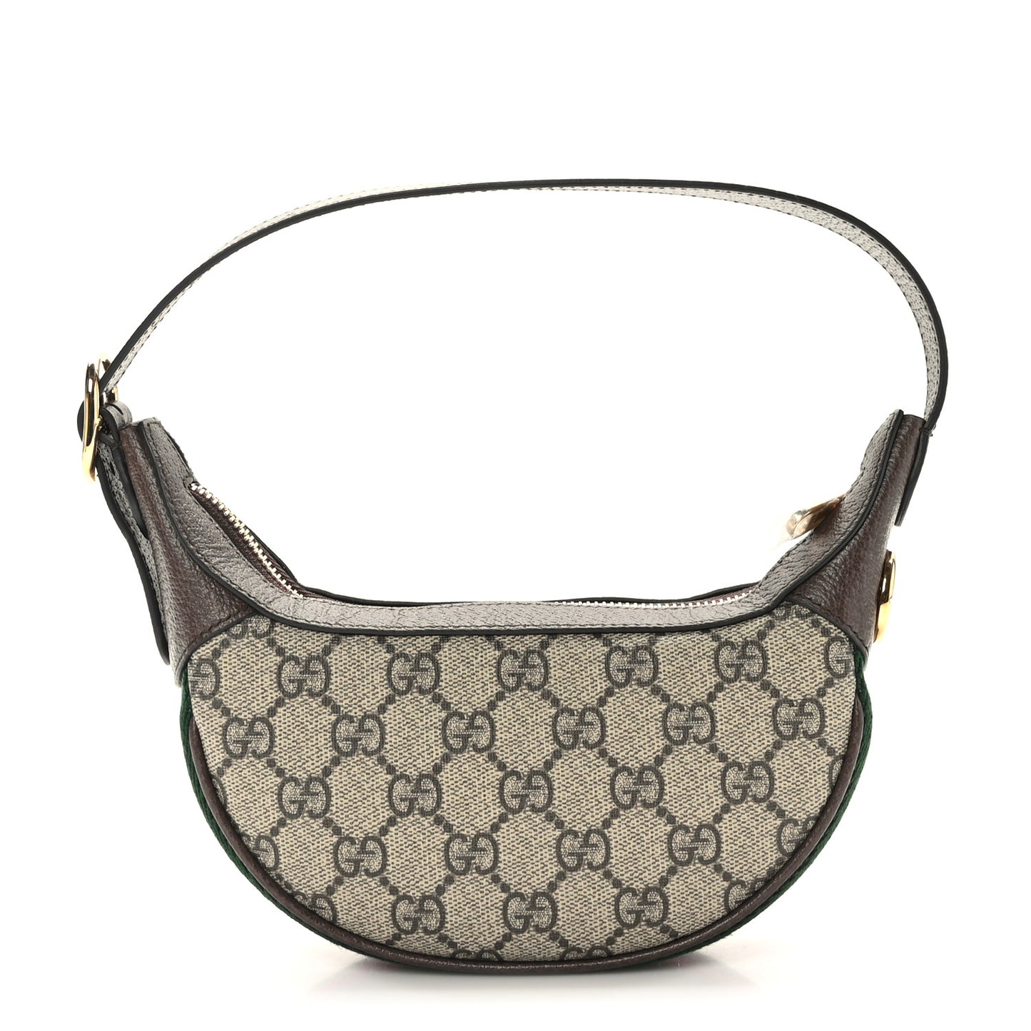 GG Supreme Monogram Textured Calfskin Web Mini Ophidia Half Moon Hobo Beige Ebony New Acero