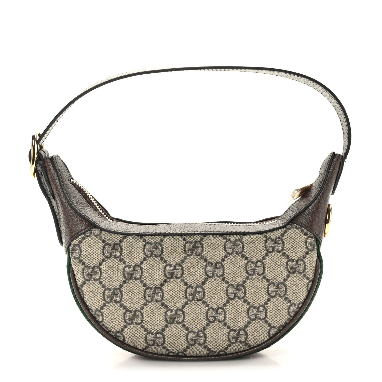 Gucci GG Supreme Monogram Textured Calfskin Web Mini Ophidia Half Moon Hobo Beige Ebony New Acero 1 of 9