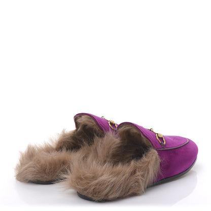 Gucci Velvet Fur Womens Princetown Slippers 35 Fucsia Violet Cyclamen Natural 4 of 8
