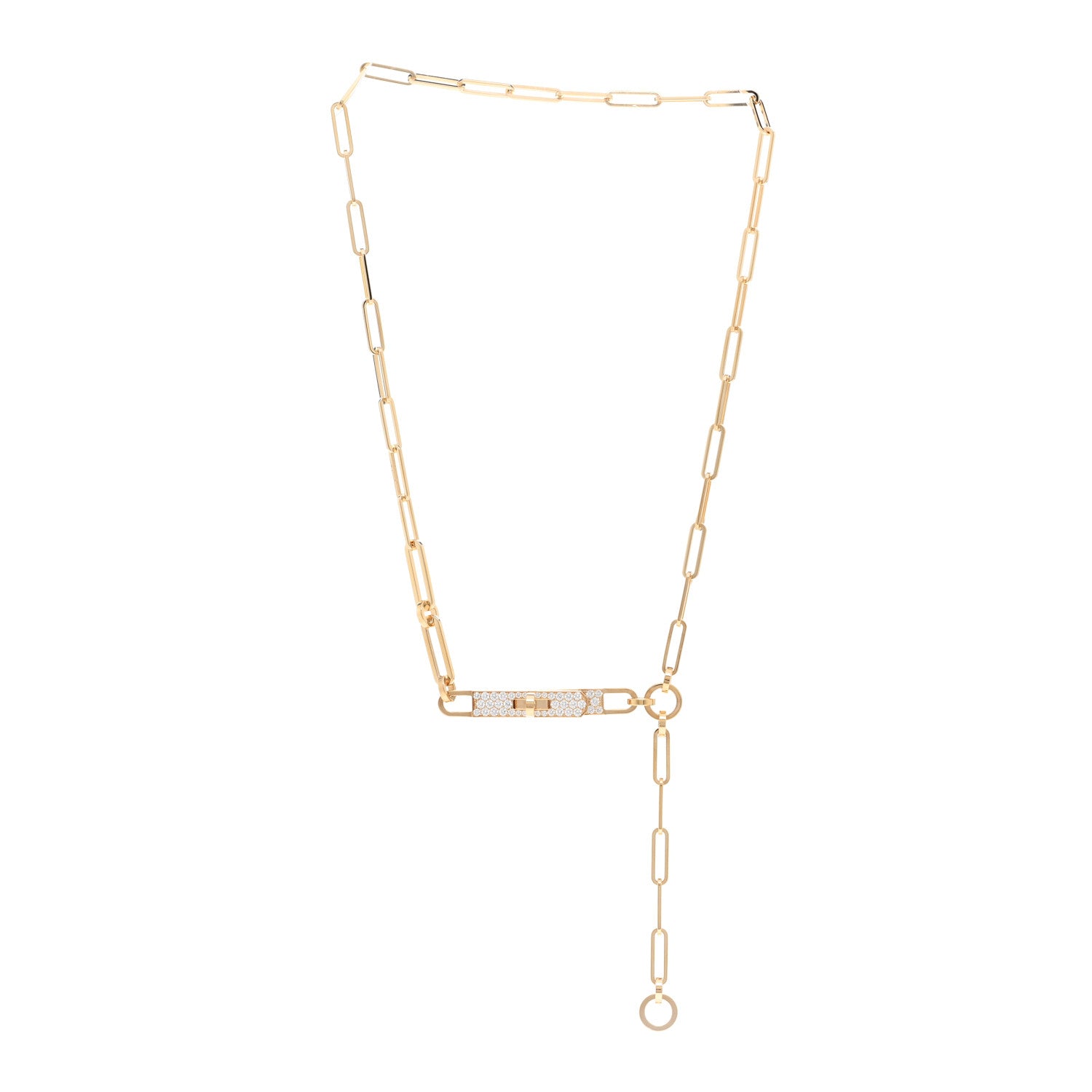 Hermes 18K Yellow Gold Diamond Pave PM Kelly Chaine Lariat Necklace SH 3 of 4