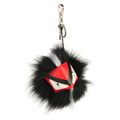Fendi Vitello Elite Fox Goat Fur Igor Monster Bag Bug Cube Charm Rosso Black White 1 of 5