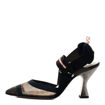 Fendi Technical Mesh FF Colibri 85mm Slingback Pumps 36 Tobacco Moro Bordeaux Black Militare 1 of 10