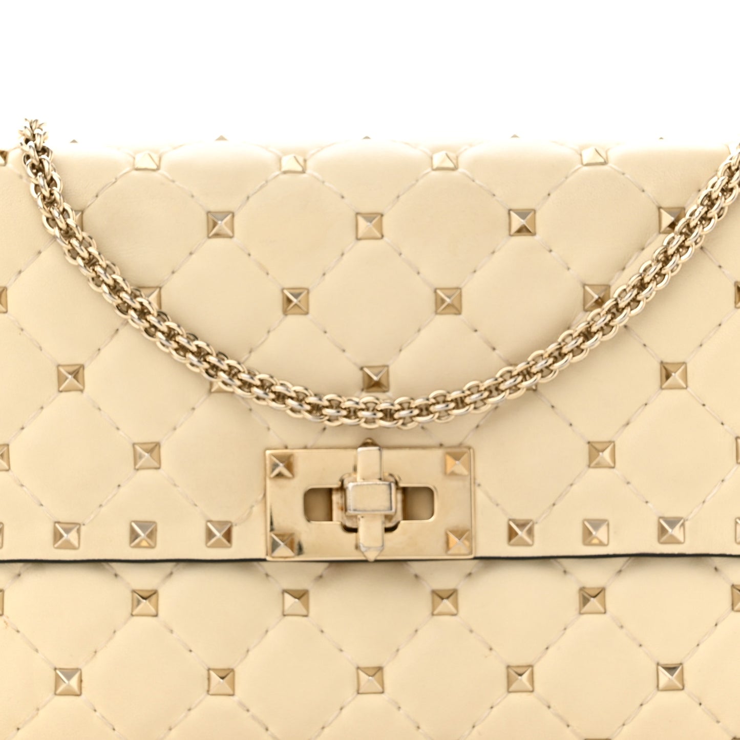 Nappa Rockstud Spike Wallet on Chain Light Ivory