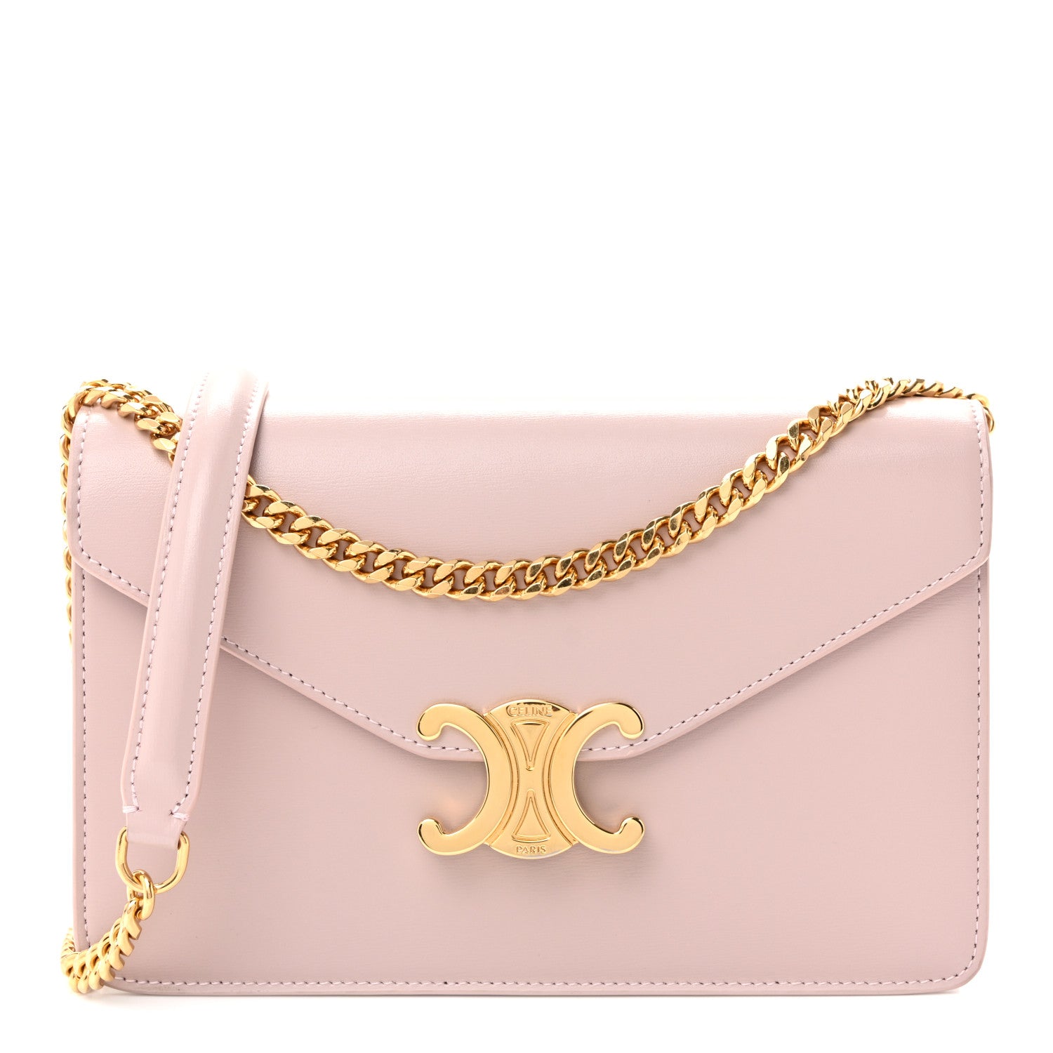 Celine Shiny Calfskin Triomphe Margo Wallet on Chain Vintage Pink 1 of 10