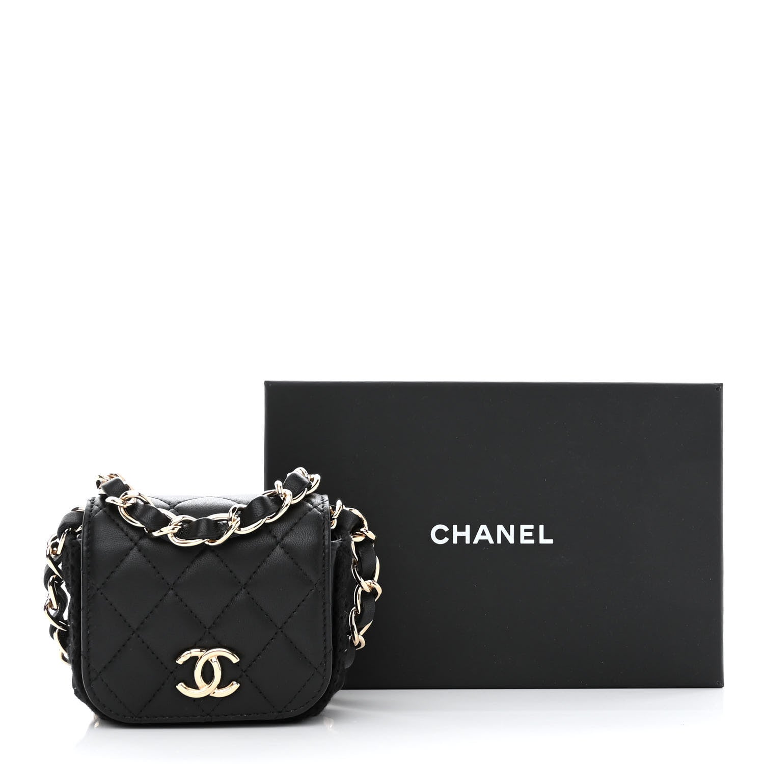 Chanel Calfskin Crochet Embroidered Quilted Mini Clutch with Chain Black 11 of 11