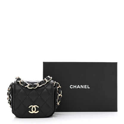 Chanel Calfskin Crochet Embroidered Quilted Mini Clutch with Chain Black 11 of 11